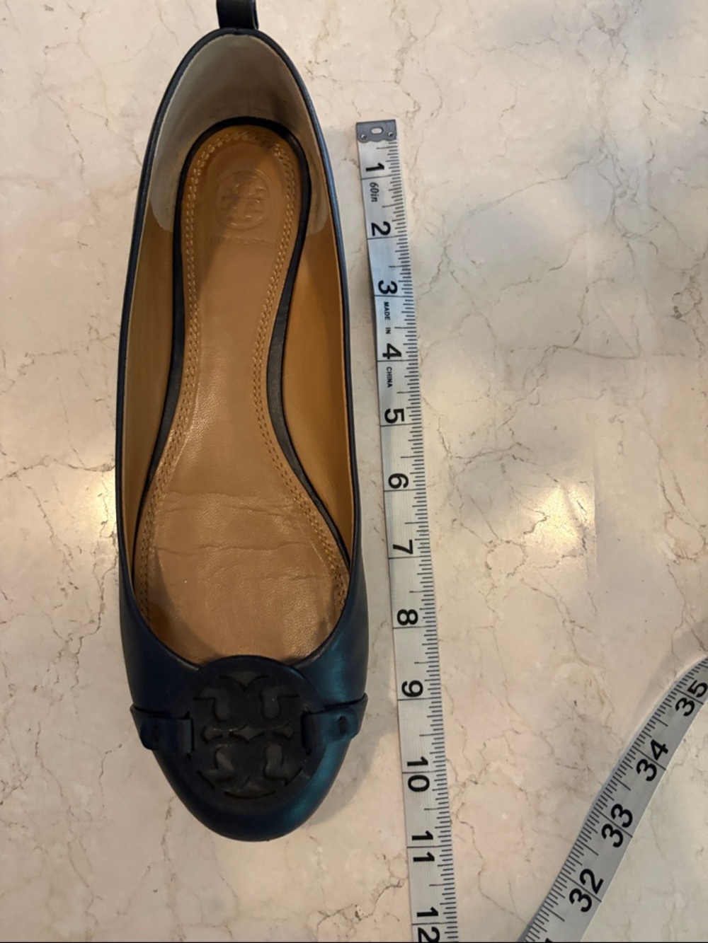 Tory Burch Navy Leather Logo Ballet Flats - Picture 5 of 5